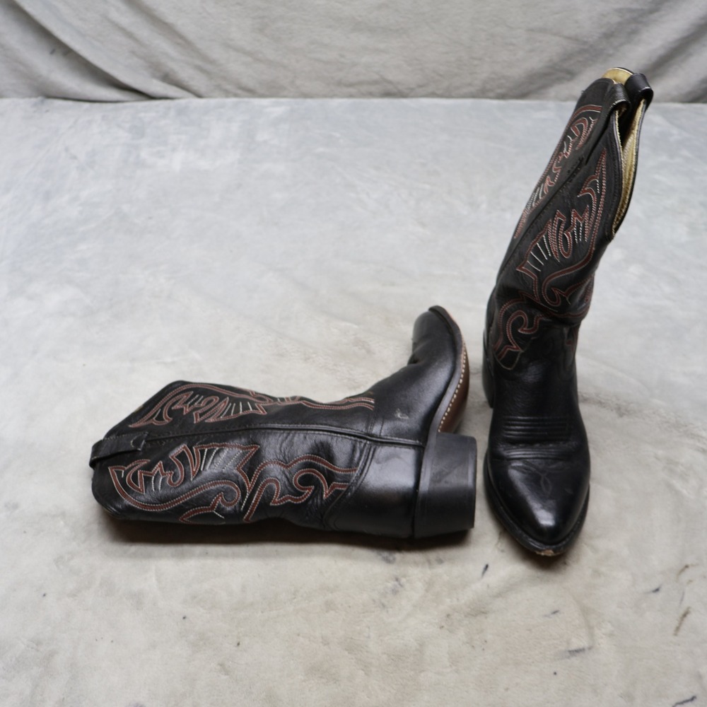HASH Women 7.5 Cowboy Boots Black Leather Stitched Western Pointed Toe Country